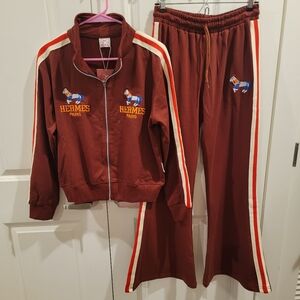 2pcs Hermes Brown Track Suit with Stripes Jacket And Pants